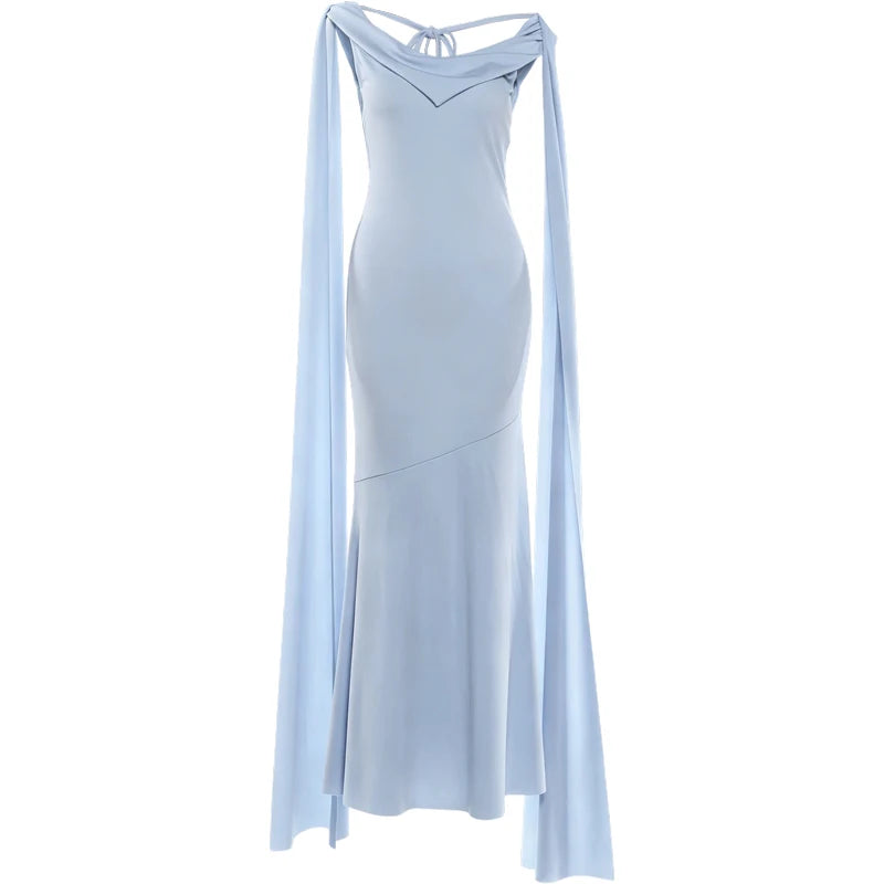 Backless Bandage Maxi Dress Women Long Tassel Low-Neck Solid Skinny Elegant Birthday Party Chic Vacation Vestidos