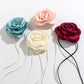Exaggerated 9CM Satin Big Rose Flower Clavicle Chain Necklace Women Kpop Adjustable Bowknot Rope Choker Jewelry Y2K Accessories