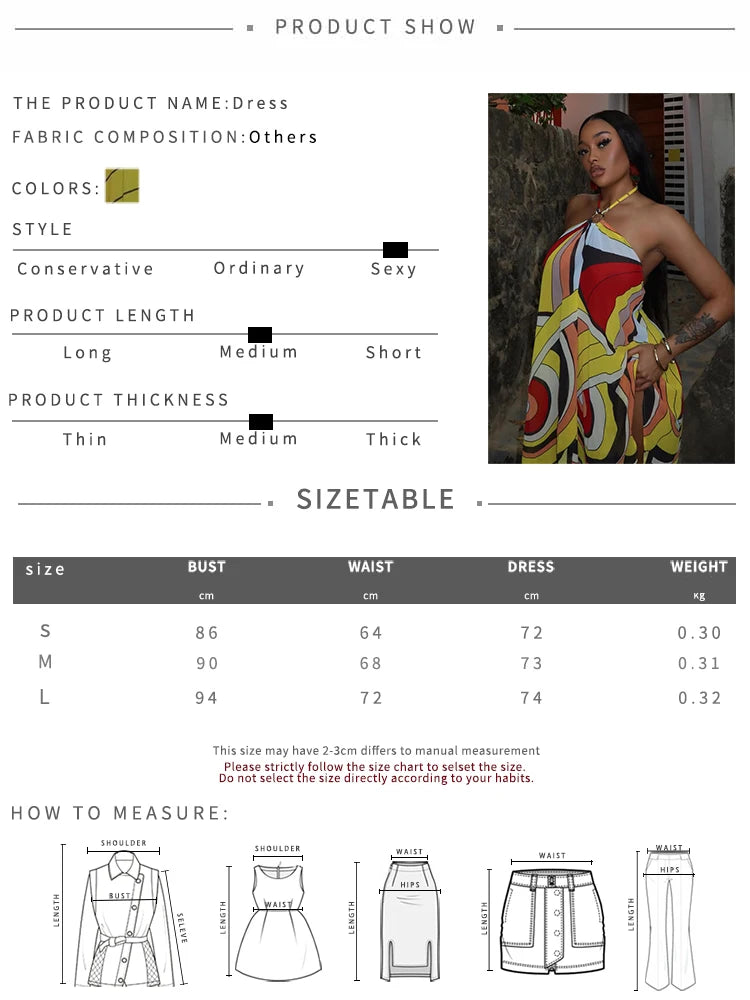Colorful Patchwork Mini Dress Woman Metal Ring Halter Off Shoulder Backless Summer Beach Party Ruched Elegant Bodycon