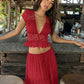 Women's Matching Sets Sexy Lace Chiffon Cardigan Top and Tiered Maxi Skirt 2 Piece Set Vacation Outfits