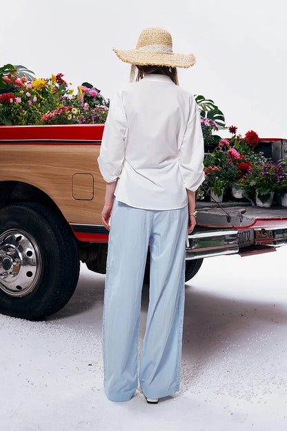 Lace Trim Wide Leg Elastic Waist Pants, Lightweight Casual Trousers, Romantic Versatile Daily Wear for Women
