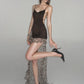Bandages Cross Backless Dress Women Leopard Print Mesh Patchwork Irregular Hem Low-Neck Fashion Trend Party Bodycon