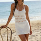 Women Knit Bikini Cover up Crocheted Cutout V-Neck Sleeveless Mini Beach Dress for Summer Swimsuit Bathing Suit