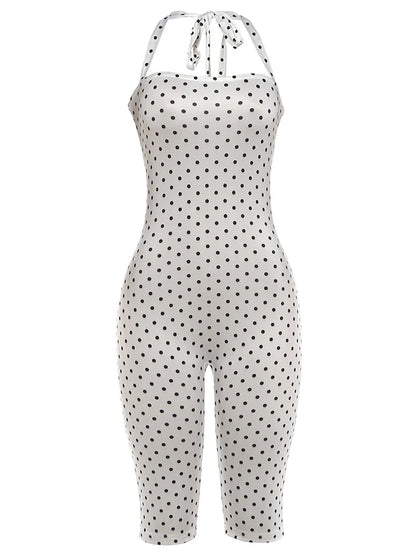Polka Dot Print Backless Rompers Woman Summer Sexy Bandage Halter Sleeveless Skinny Peach Hip Streetwear Playsuits