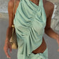 Sleeveless Asymmetrical Hem Y2K Aesthetic Tank Women Halter Neck Ruched Backless Crop Top Summer Party Vacation Clothes