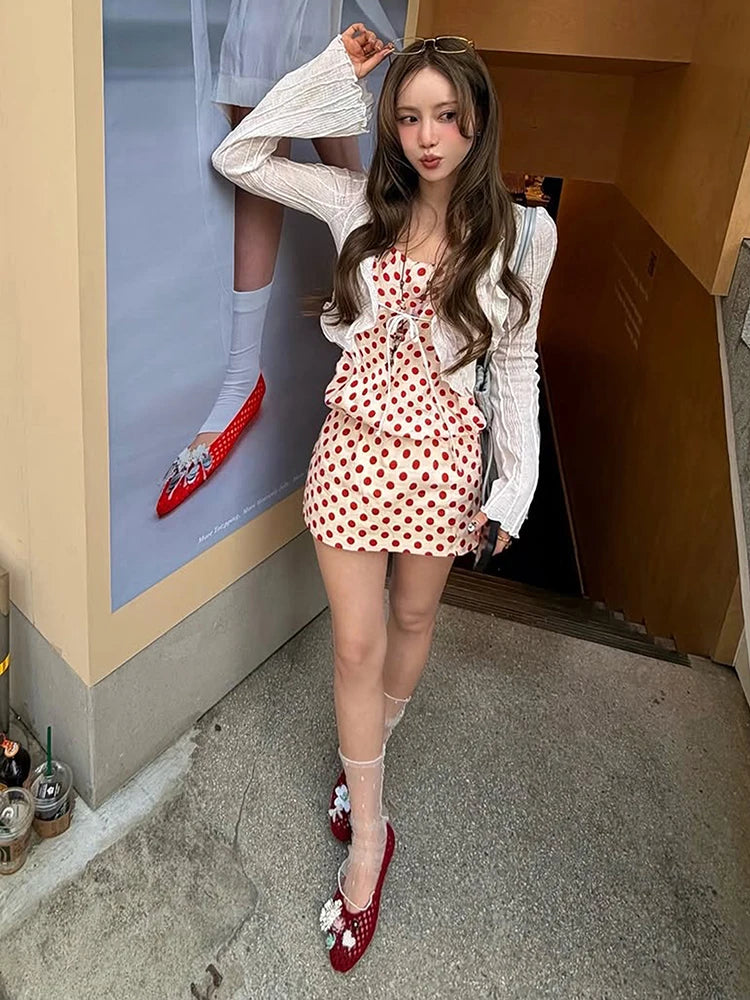 Polka Dot Print Dress Women Chest Wrap Sleeveless Sweet Prom Party Chic 2026 Summer Fashion Leisure Street Bodycon