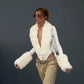 Faux-fur Collar Deep V Neck Long Sleeve Bodysuits & One Pieces Bodycon Top Women' S Clothing Winter 2026
