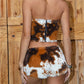 Halloween Cosplay Fuzzy Fur 2Pcs Set Women Animal Print Tube Bustier Crop Top Mini Shorts Gothic Western Festival Costume