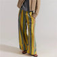 Bohemian Striped Wide Leg Pants Women Elastic Waist Casual Loose Fit Trousers Colorful Striped Beach Pants For Summer