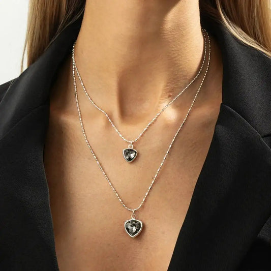 Simple Crystal Love Heart Pendant Choker Necklace for Women New Goth Adjustable Sweater Chain New Year Party Jewelry