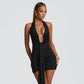 Leopard Mini Dress Sexy Club Outfits Deep V Halter Neck Draped Backless Bodycon Dresses Woman Clothing