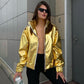 Metallic Gold Silver Jackets Y2k Streetwear 2023 Fall Winter Flight Jacket for Women 90s Vintage Clothing
