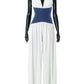 Contrast Patchwork Wide-Leg Jumpsuit Women Lace-Up Halter Low-Neck Backless Sleeveless Zipper Ruched Fashion Overalls