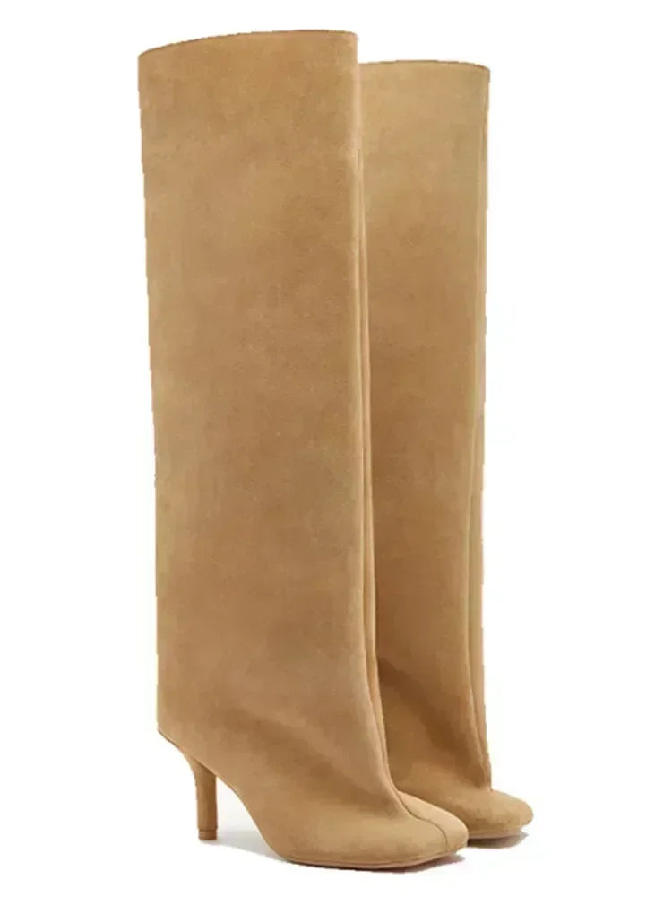 Autumn and Winter New 6cm Slim High Heels Knee High Women's Boots Round Toe Fashionable Women's Long Boots Knight Boots