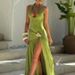 2 Piece Summer Sets Halter Backless Bodysuit Top and Split Long Skirts Elegant Sexy Woman Vacation Outfits