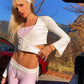 Casual Long Sleeve Criss Cross Yoga Tee Shirt Women Pilates Wrap Top Self-Tie Workout Crop Tops Y2k Ballet Blouses