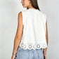 Bohemian Lace Eyelet Sleeveless Blouse Women Button Front Embroidery Cropped Top White Pink Blue Casual Cottage Shirt