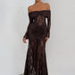 Off-shoulder Long Sleeve Sexy Maxi Dress Women Fashion Lace See Through Strapless Backless Bodycon Club Party Dresses
