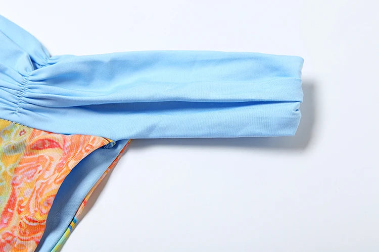 Hollow 2 Piece Set Women Colorful Print Bra Tops+High-Waist Maxi Skirts Summer Vacation Matching Midnight Clubwear