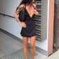Halter V Neck Backless Sexy Mini Dress Women Elegant Off-shoulder Sleeveless Ruched Slinky Club Party Dress Clubwear