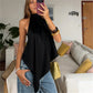 Women Satin Halter Tops Sexy Backless Asymmetrical Tops Sleeveless Lace Up Back Silk Tank Top Going Out Shirt