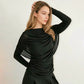 Elegant Draping Mesh Long Sleeve Tops for Woman Clothing Casual Solid Color Fitted T Shirts Fall 2026