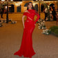 Mesh Sheer Sexy Red Evening Party Dresses Woman Elegant Christmas Asymmetrical Cutout Long Sleeve Maxi Dress