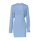 Blue Two Piece Set Short Dresses with Long Sleeve Shawl Fall Outfits for Woman Clothing