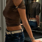 Fashion Summer T Shirts for Woman Hardwear Detail One Shoulder Ruched Asymmetrical Crop Tops