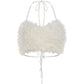 Backless Furs Tank Top Women Sexy Fashion Halter Bandages Elegant Simple Party Clubwear Trend High Street Hottie Vest