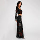 Elegant Floral Dress Suits Women Two Piece Set Square Neck Long Sleeve Top Maxi Skirt Casual Vacation Outfits