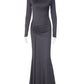 Women High Neck Long Sleeve Maxi Dress Ruched Front Bodycon Mermaid Hem Long Dress Elegant Evening Party Formal Dresses