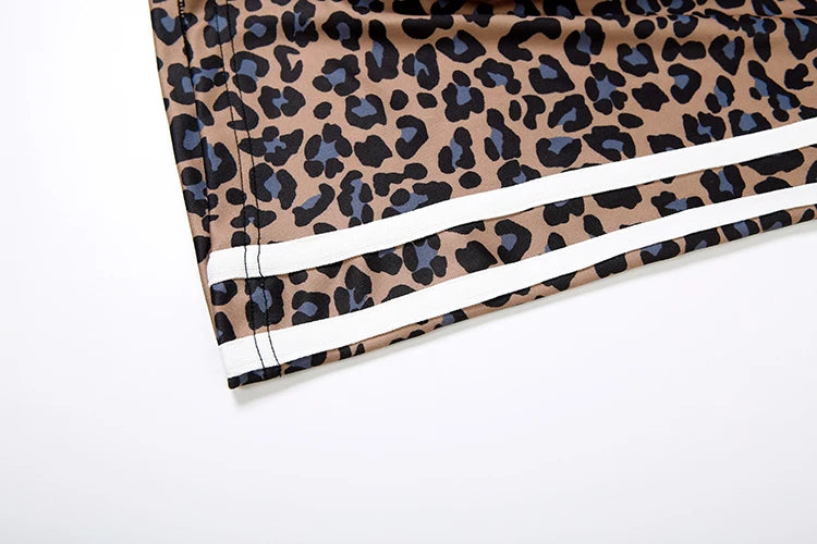 Straight Long Pants Woman Leopard Print Elastic Waist Stripe Patchwork Wild Style Classic Autumn New Style Bottoms