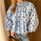 Y2K Women Polka Dot Blouse Puff Long Sleeve Stand Collar Shirt Back Bow Tie Loose Cropped Top Fall Casual Backless Shirt