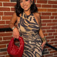 Women Leopard Print Halter Mini Dress Backless Crisscross Lace Up Back Ruched Bodycon Short Dress Nightclub Party Dress