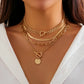 Vintage Multilayer Coin OT Buckle Pendant Choker Necklace for Women Trendy Collar Punk Flat Snake Chain Aesthetic Jewelry Gift