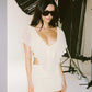 Sexy Two Piece Set Woman Summer Outfits 2026 V Neck Backless Ruffled Mesh Crop Top and Mini Skirt Sets