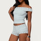 Women Summer Y2K 2 Piece Outfits Stylish Studded Sleeveless Off Shoulder Tops and Elastic Waist Shorts Chic Streetwear
