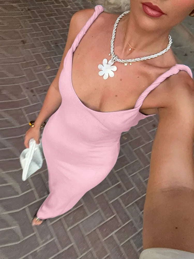 Twisted Sleeveless Backless Long Dresses Pink White Elegant Dresses for Woman for Party Summer Outfit