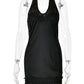 Halter Lace Deep V Neck Backless Sexy Mini Dress Women Elegant Lace Trim Satin Sleeveless Bodycon Club Party Dresses