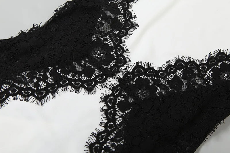 Lace Patchwork Backless Maxi Dresses Elegant Woman for Party Evening Dress White Black