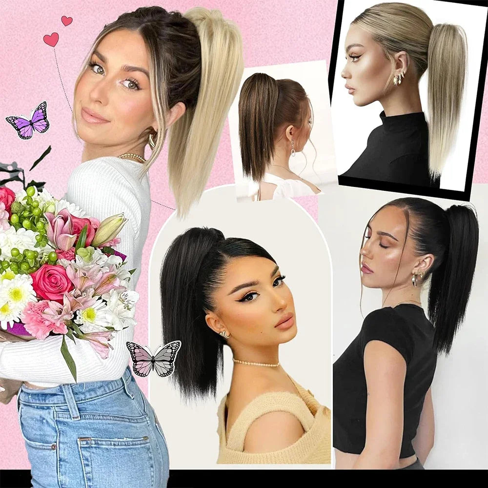Synthetic 16Inch Claw Clip Ponytail Hair Extensions Waterfall Straight Ponytail Blonde Brown Heat Resistant Pony Tail Fake Hair