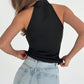 Woman Summer Tops 2025 Hardwear Detail Hollow Stand Collar Sleeveless T-shirt Black White Sexy Tank Top