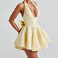 Women Sleeveless Halter Neck Dress Summer Jacquard Big Bow Backless Mini Party Dress for Beach Club Streetwear