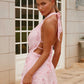 Sequins Print Sexy Mini Dress Women Pink Fashion Halter Deep V Neck Sleeveless Backless Lace-up Sparkle Club Dress