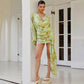 Yellow Floral Tie-dye Print Long Sleeve Mini Dress Fall 2026 Elegant Chiffon Dresses for Woman Clothing