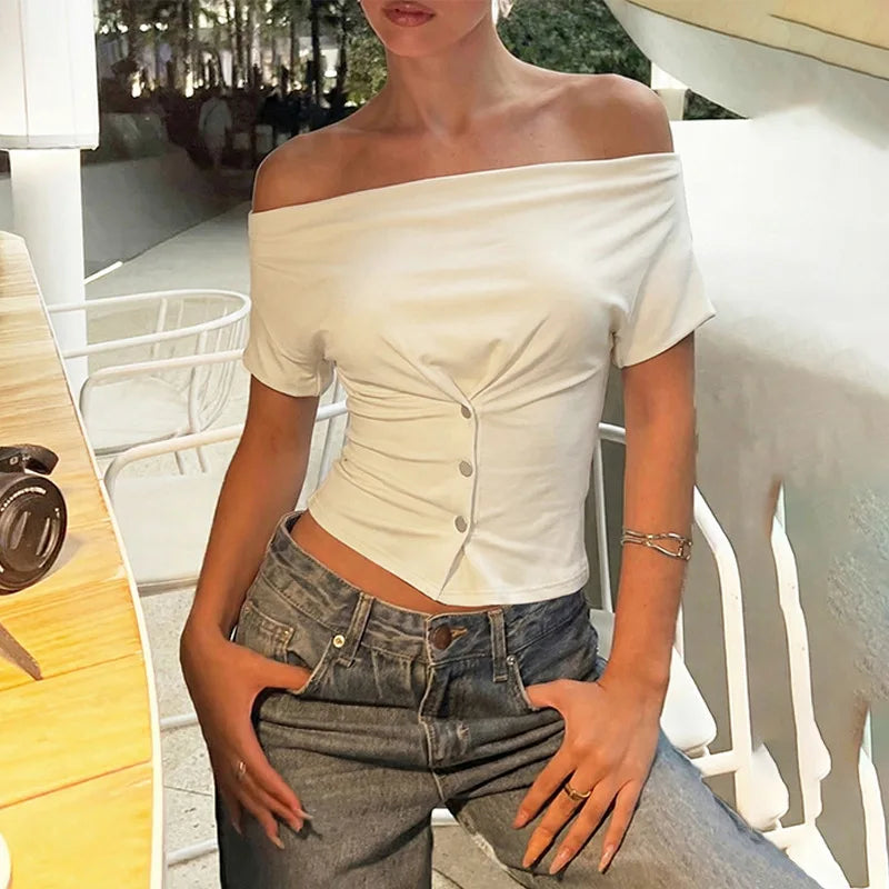 Button Cowl Neck Short Sleeve Summer Tops for Women Clothes Fashion 2026 Womans Shirts