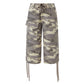 Women Camo Print Cargo Capri Shorts Y2K Baggy Wide Leg Multi Pockets Drawstring Hem Loose Streetwear Casual Bottoms