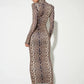 Leopard Print Long Sleeve Sexy Maxi Dress For Women Autumn Winter Fashion Elegant Turtleneck Printed Bodycon Long Dress