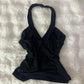 Women's Halter Neck Sequined Trim Top Y2K V Neck Ruched Backless Sleeveless Tank Top Summer Slim Fit Party Clubwear